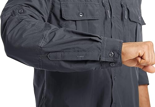 Miniatura 5 de MAGCOMSEN Camisas de protección solar UPF 50+ para hombre, camisa de manga larga con botones para senderismo, pesca, safari