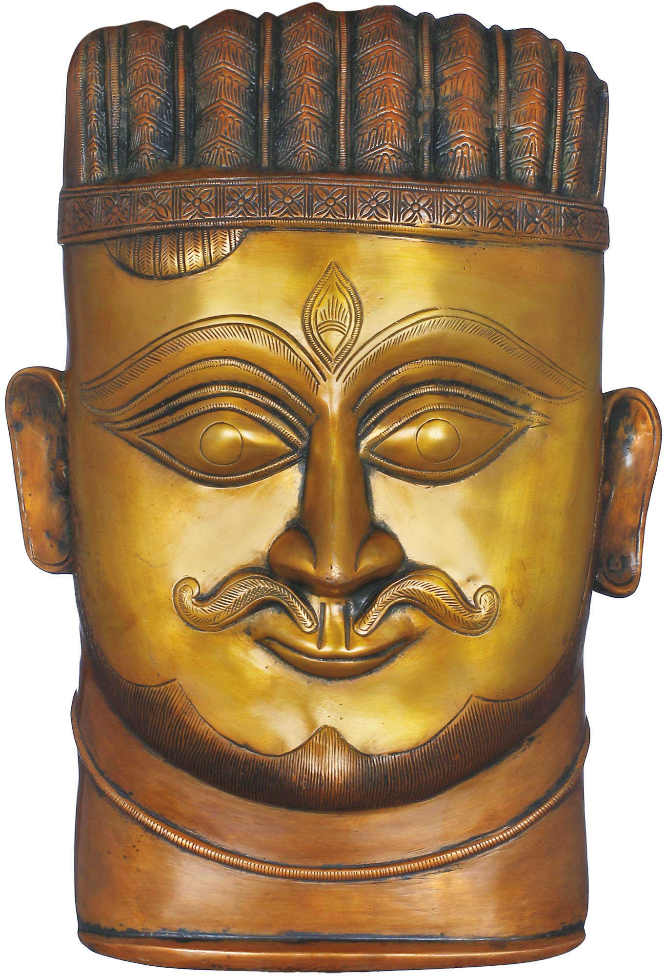 Masque Bhairava en laiton CholaColor sculpture double couleur fait main