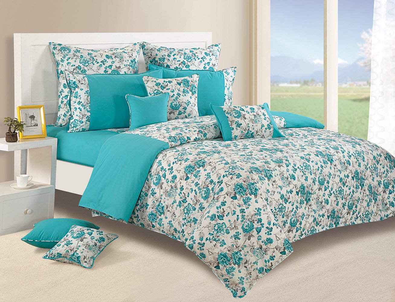 Swayam Shades of Paradise Printed Cotton Single AC Comforter - Turquoise (ACS 11-2711)-image-9