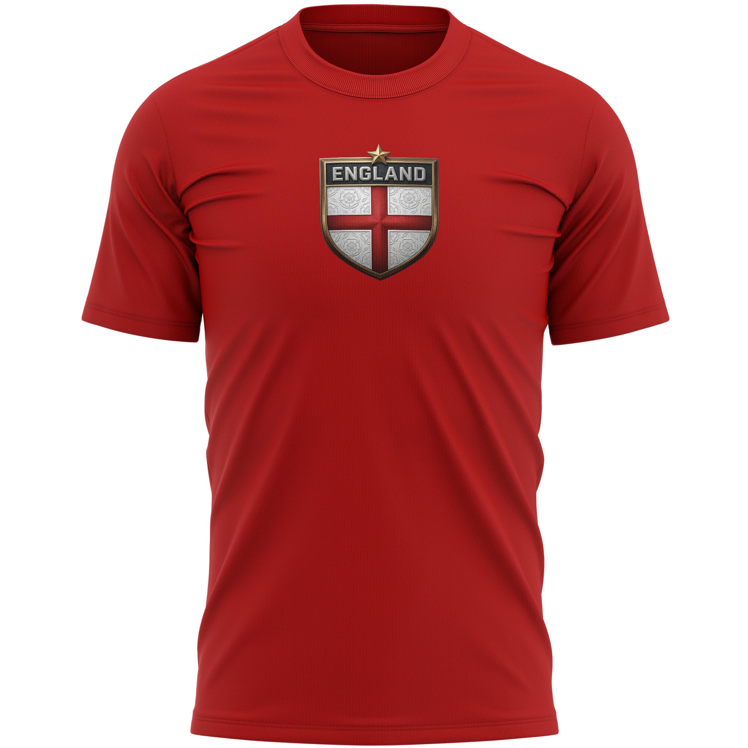 England Mens T Shirt - St Georges Cross Shield Tshirt - English Football Rugby Tee for Dad Grandad Supporter, XL, Red
