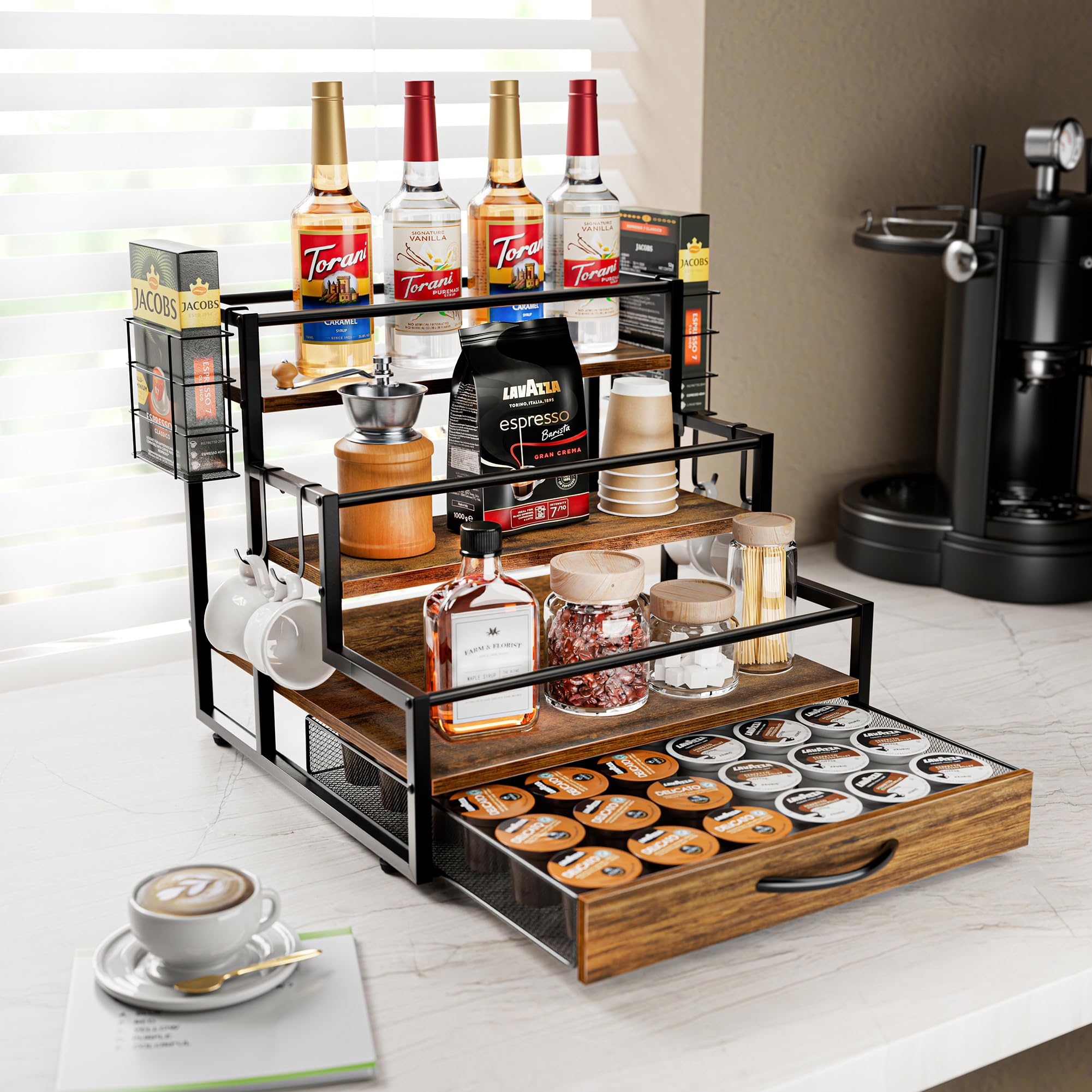 Organisateur De Comptoir En Bois Pour Café Et Thé - Support à 5 Compartiments - 8