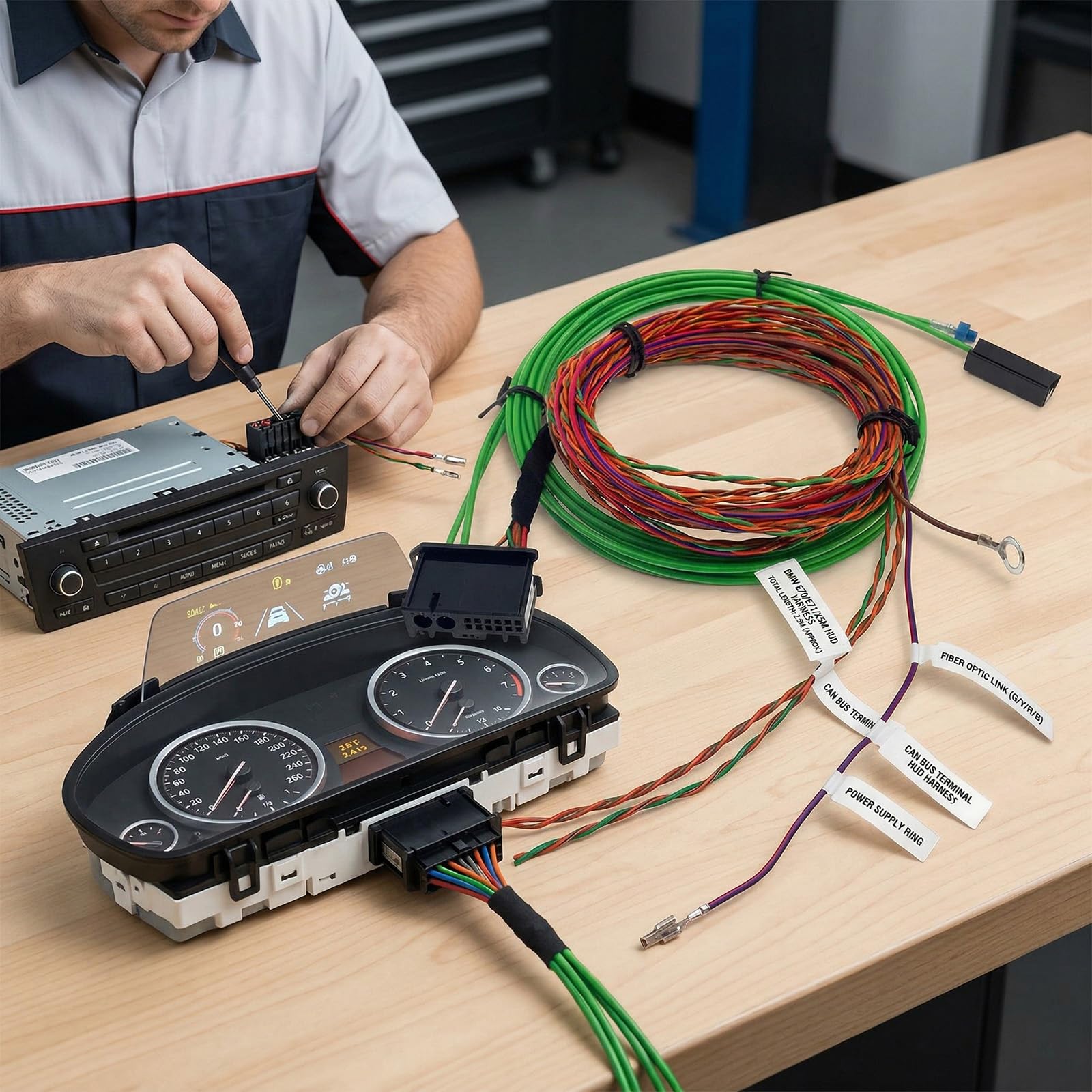 Kabel światłowodowy do konkretnego pojazdu, efektywny transfer danych, wiązka przewodów do E70, E71, X5M, z bezpiecznym połączeniem, kabel do wyświetlania samochodu