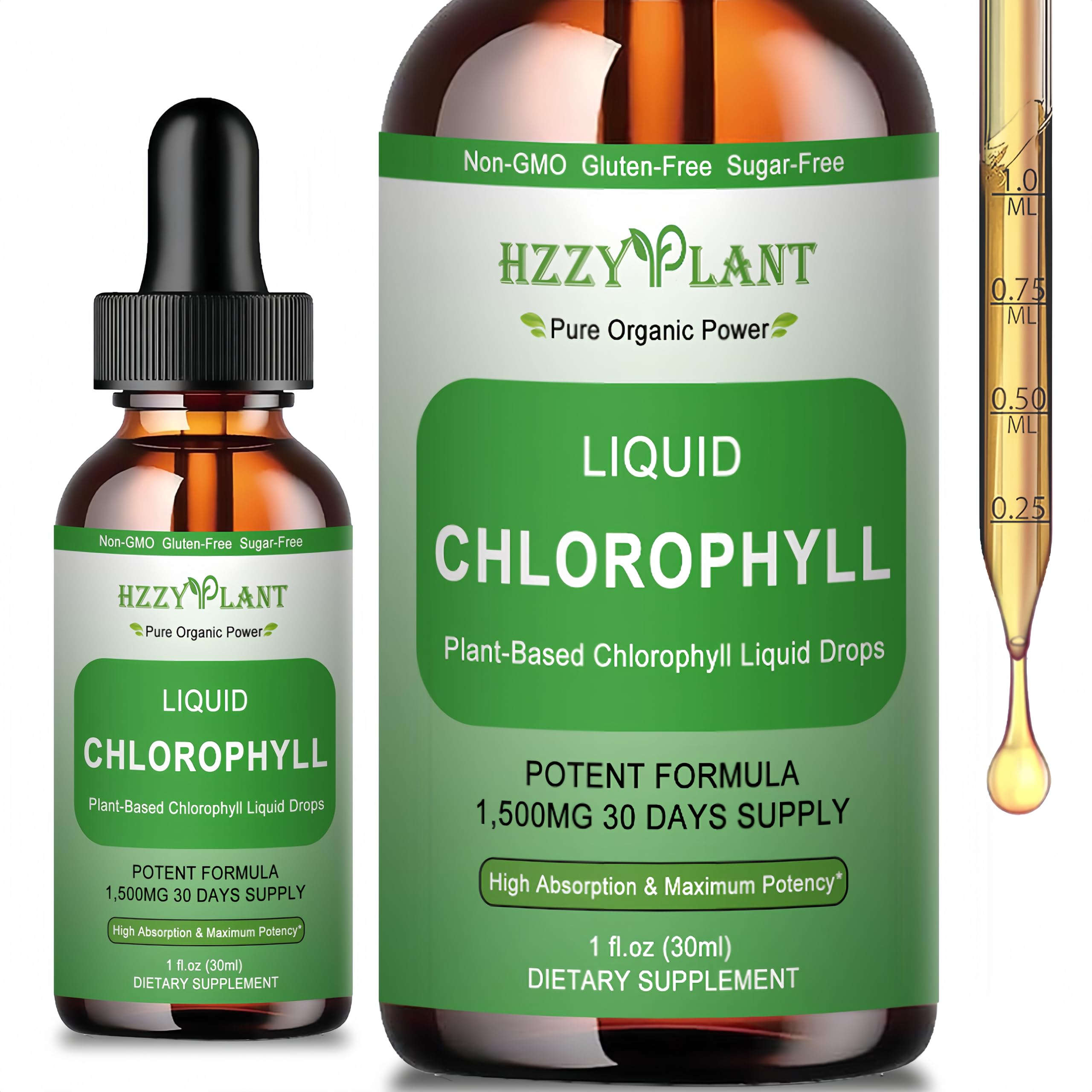 Chlorophyll Liquid Drops - 98% High Absorption Chlorophyll for Skin, Digestion, Gut Health, Energy and Detox - Liquid Chlorophyll Supplement for Women and Men Body Detox - Sugar Free, Non-GMO