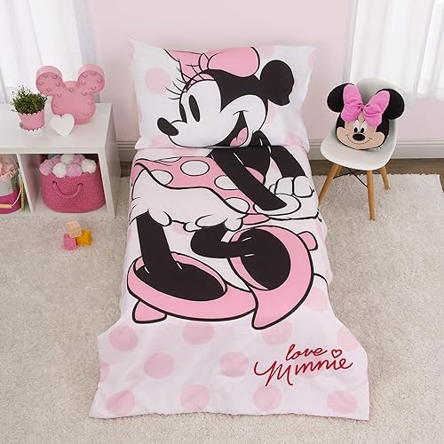 Miniatura 8 de Minnie Mouse - Juego de cama para niños pequeños de 4 piezas con edredón, sábana bajera, sábana encimera, funda de almohada de tamaño estándar