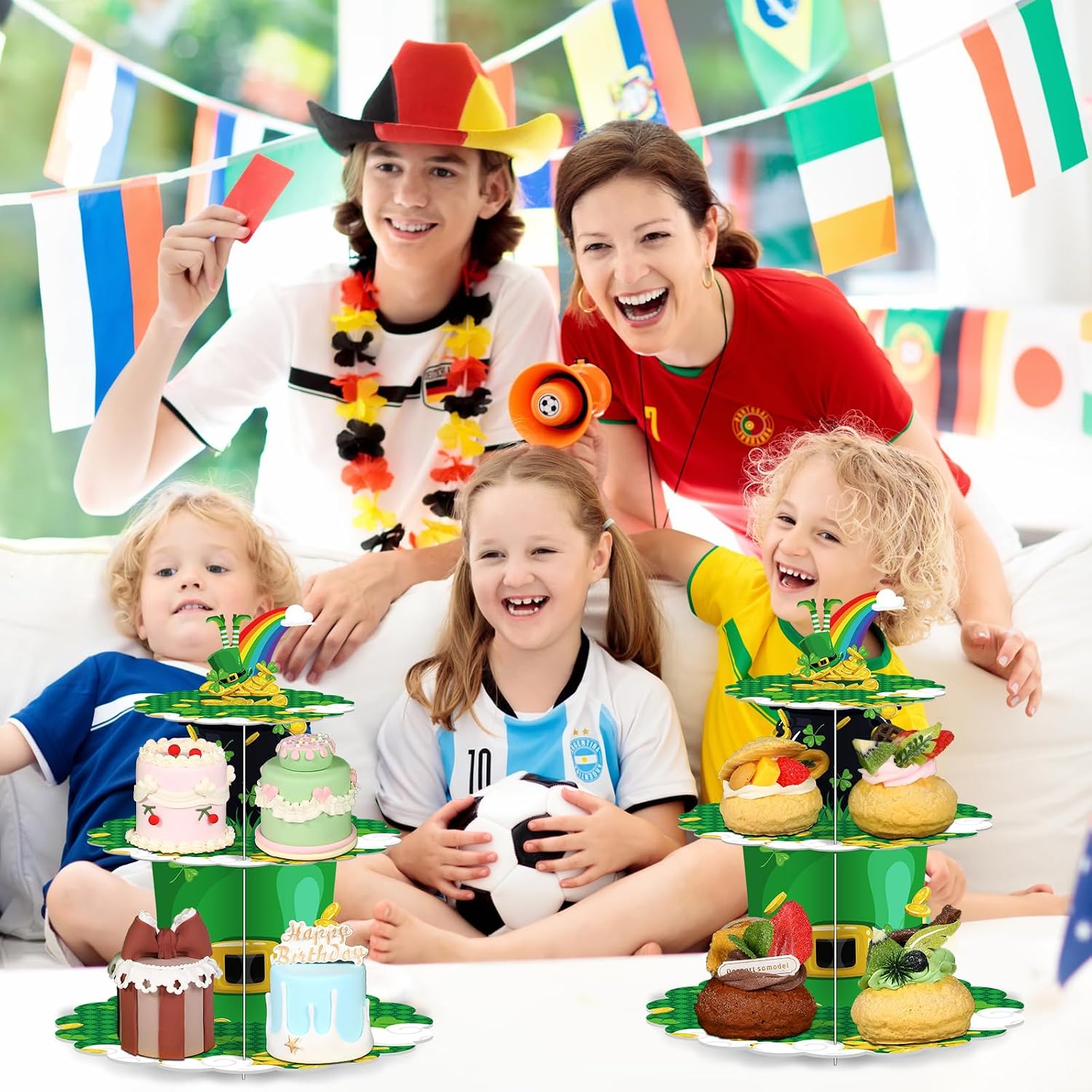 Zopeal 3 Tier St. Patrick's Day Cupcake Stand Party Decorations Green Shamrock Cupcake Stand Dessert Holder Irish Clover Cake Holder Lucky Dessert Tower for Kids Irish Birthday Party Supplies image 5