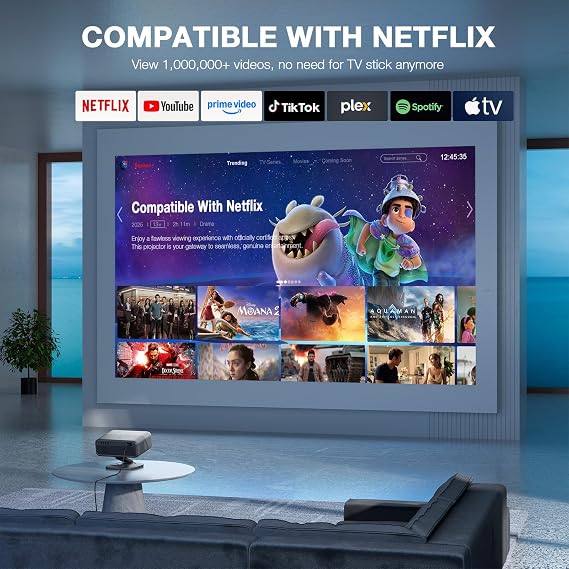 [Compatible with Netflix & Auto Focus]4K Projector with WiFi and Bluetooth,TOF Real-Time Auto Focus Smart Projector, Upgrade for AuKing Overhead Projectors Theater Proyector with Omni-Adjustable Stand