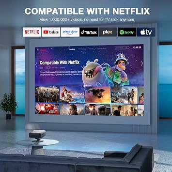 [Compatible with Netflix & Auto Focus]4K Projector with WiFi and Bluetooth,TOF Real-Time Auto Focus Smart Projector, Upgrade for AuKing Overhead Projectors Theater Proyector with Omni-Adjustable Stand