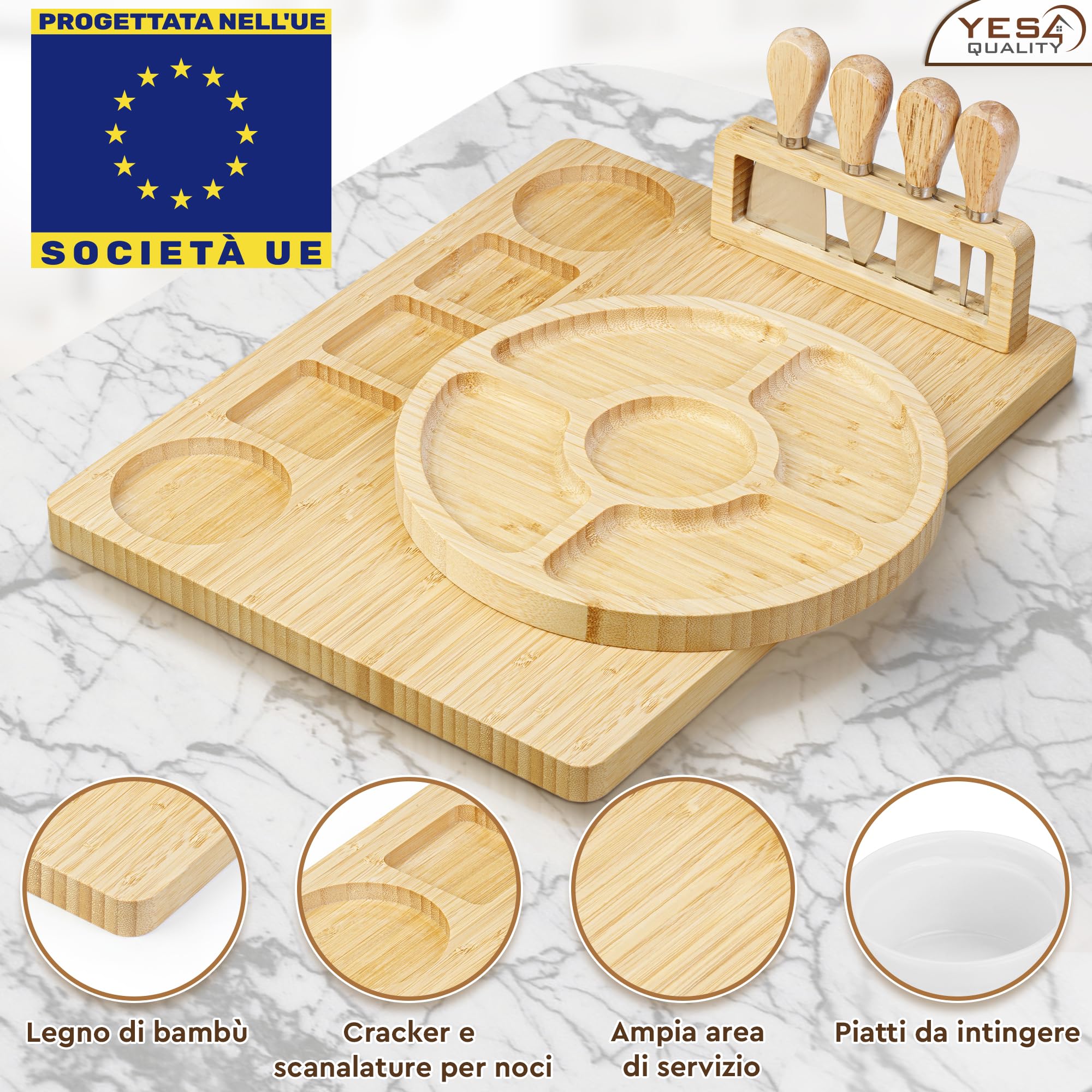 Set regalo deluxe taglieri per salumi - 15 pezzi, bambù - Grande tagliere per formaggi + vassoio per festa della mamma, compleanno, inaugurazione della casa, addio al nubilato