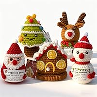 Handmade 5PCS Crochet Christmas Animals Set - Emotional Support Positive Dolls with Cards, Inspirational Gifts for Women, Men, Family & Friends