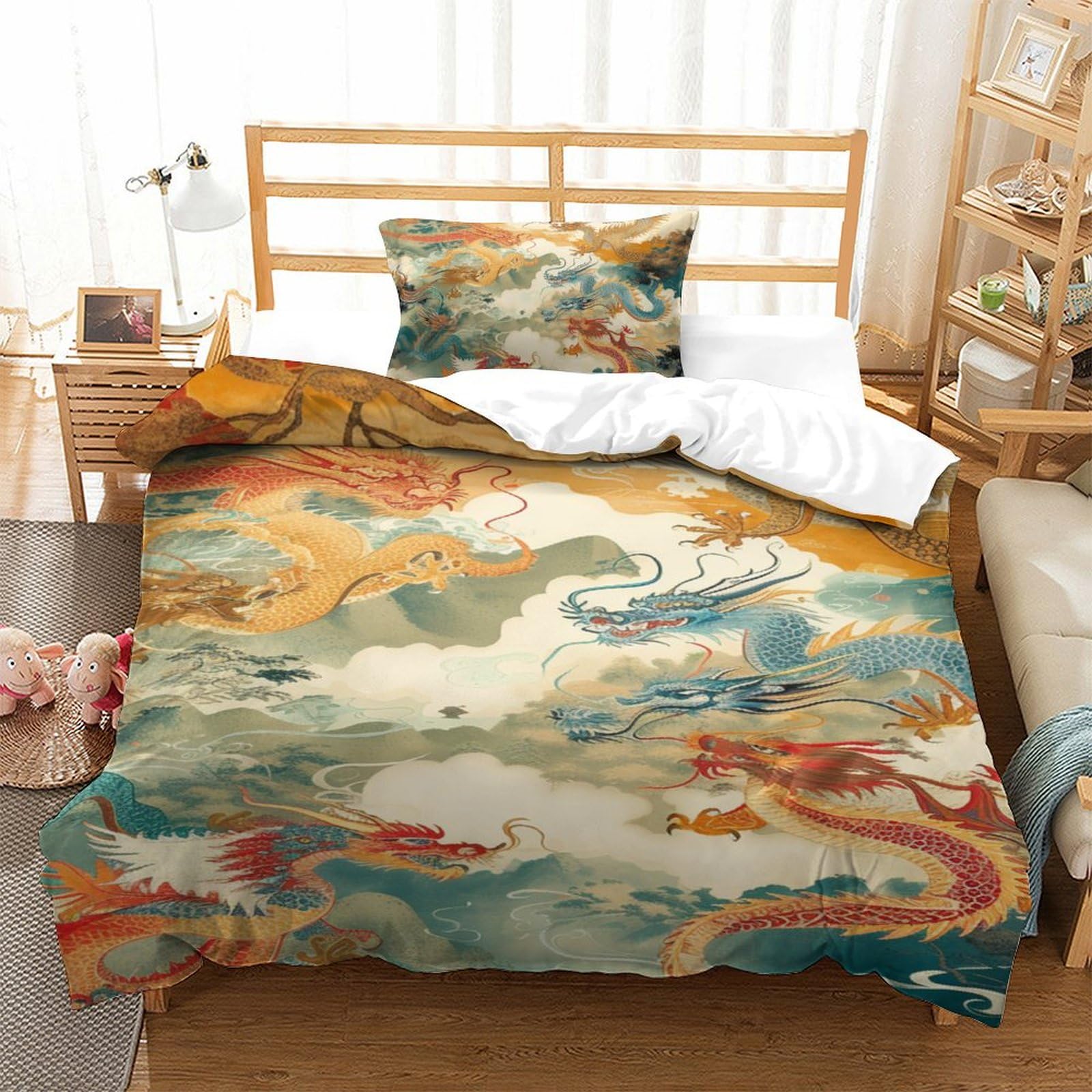 Parure de lit dragon anti-transpiration en tissu super doux pour lit simple 135x200