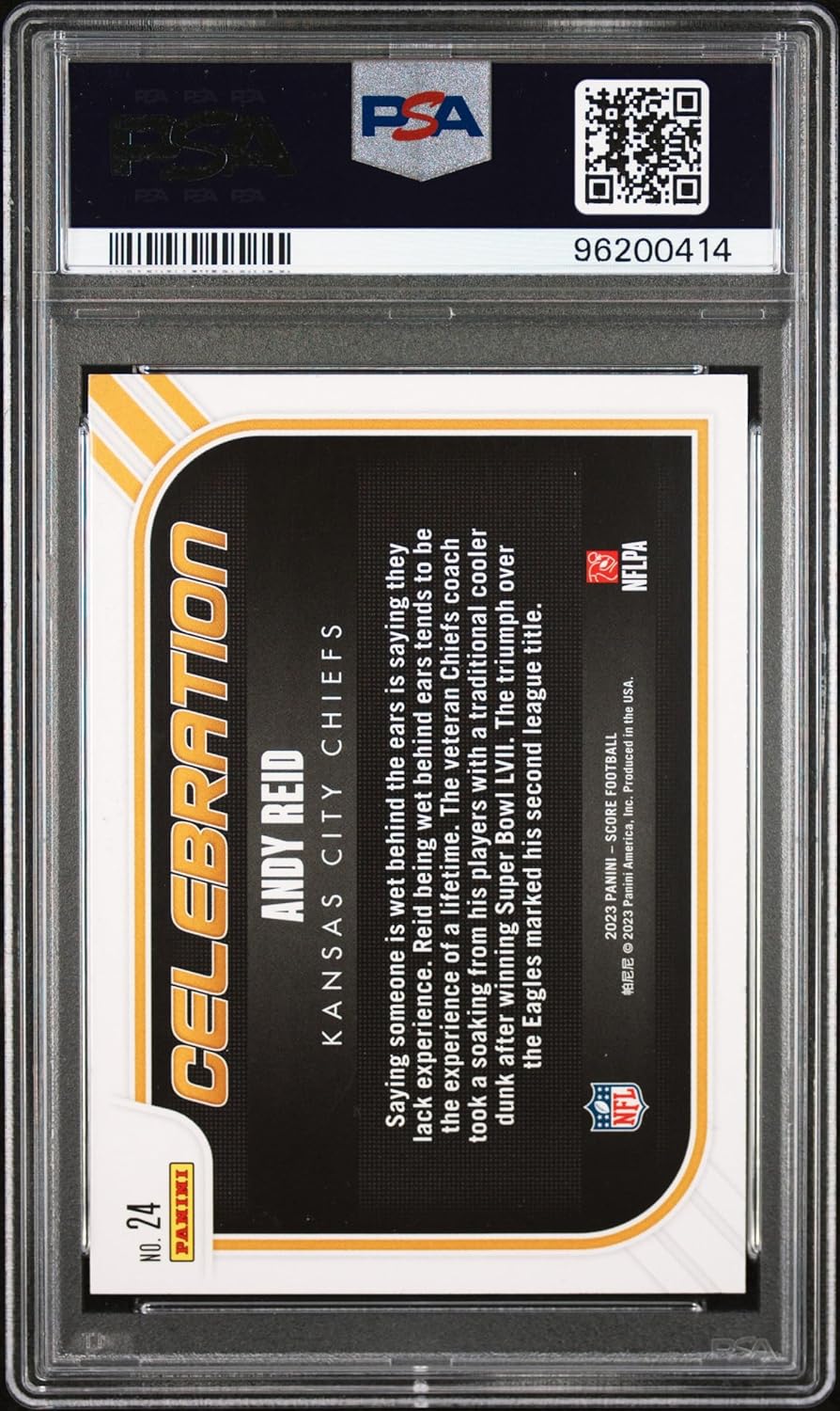 Andy Reid 2023 Score Celebration Signed Football Card #24 Auto Graded PSA 10 414