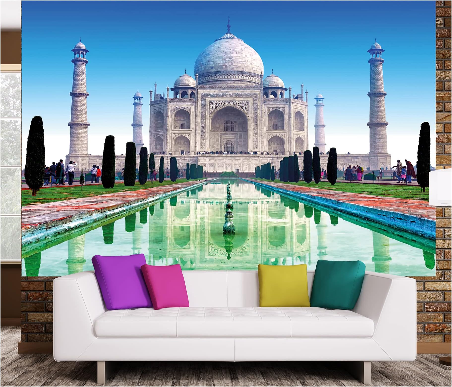 GREAT ART® Mural – Taj Mahal – Wall Decoration Wonder of The World Wallpaper Indian Monument Royal Tomb and Mosque Mural Culture in India Colours (82.7 x 55 Inch / 210 x 140 cm)