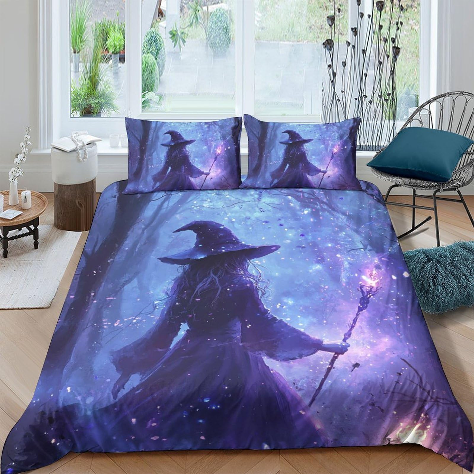 Ctjqhvkz Style-10 3D Printed Wizard Galaxy Fitted Sheet Microfiber Purple Fantasy Nebula Bed Cover For Bedroom Dorm Mattress Decor Single（135X200cm）