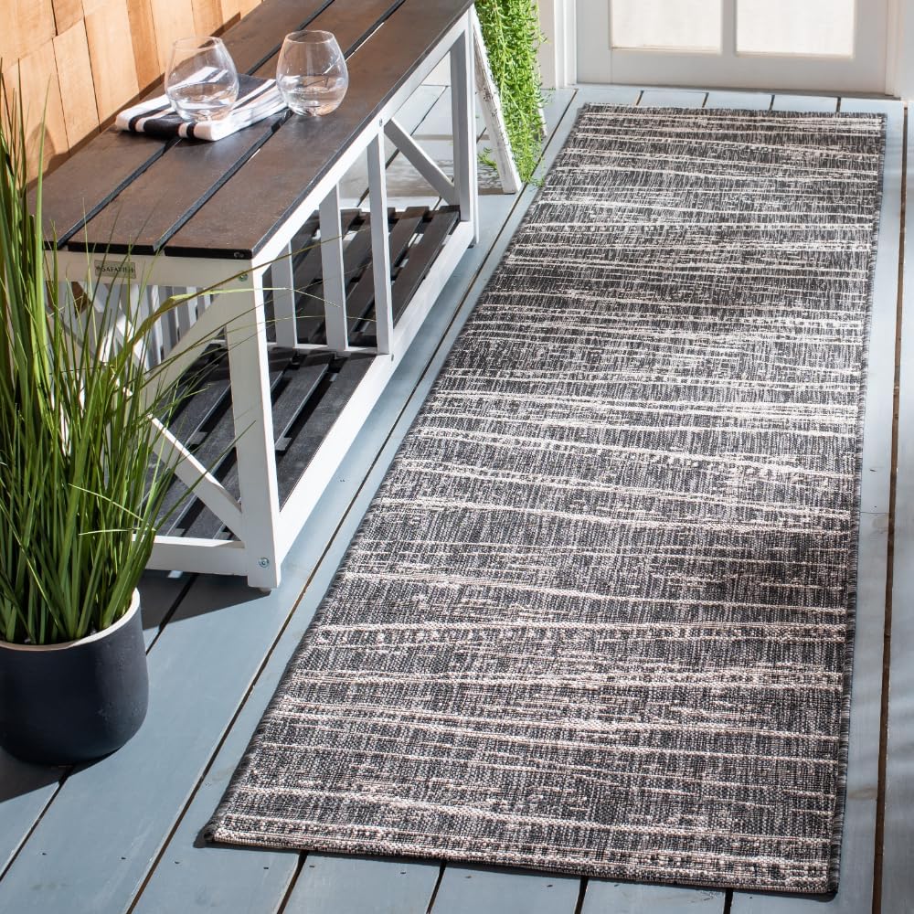 SAFAVIEH Courtyard Collection 2'2" x 9' Black/Ivory CY8395 Indoor/ Outdoor Waterproof Easy Cleaning Patio Backyard Mudroom Runner Rug