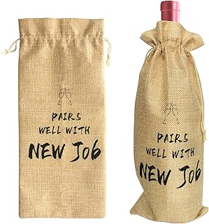 Pairs Well With New Job Wine Bag, Gift for New Company，Burlap Bag, Congratulations on promotion – 1 Pcs
