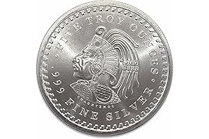Scarce 5 oz Pure Silver .999 Round Aztec Calendar Capsule Pouch