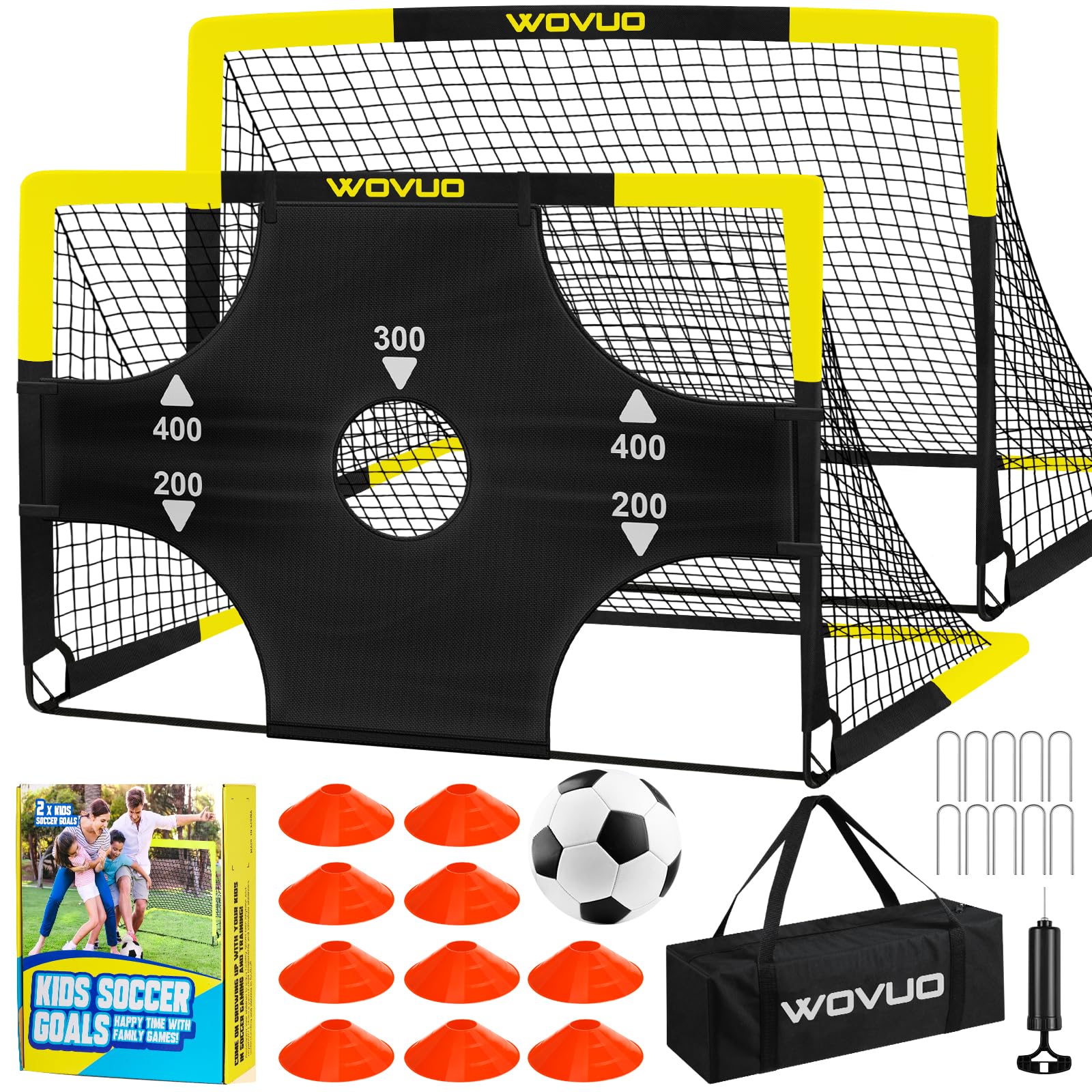 Kids Soccer Goals for Backyard Set of 2, 6x4 ft Portable Toddler Soccer Goal Training Equipment with Soccer Target, Ball, Cones, Soccer Net for Kids Age 3-5 6-8 8-12 10-12-14 Outdoor Sports Games Gift