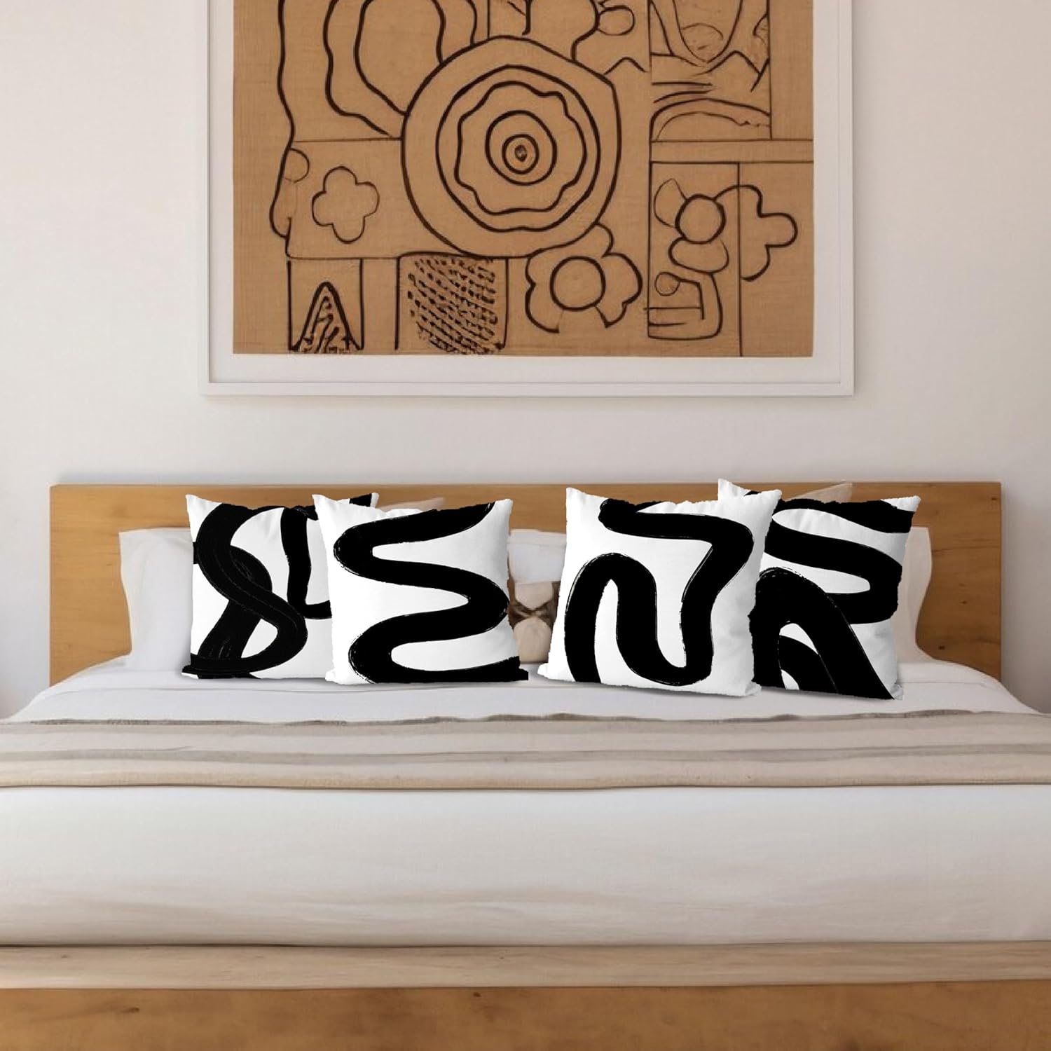 KEUSPI Black and White Throw Pillow Covers, Modern Abstract Decorative Couch Pillow Covers for Living Room, Black Throw Pillow Covers for Couch, Black Boho Pillow Covers 22x22 Set of 4