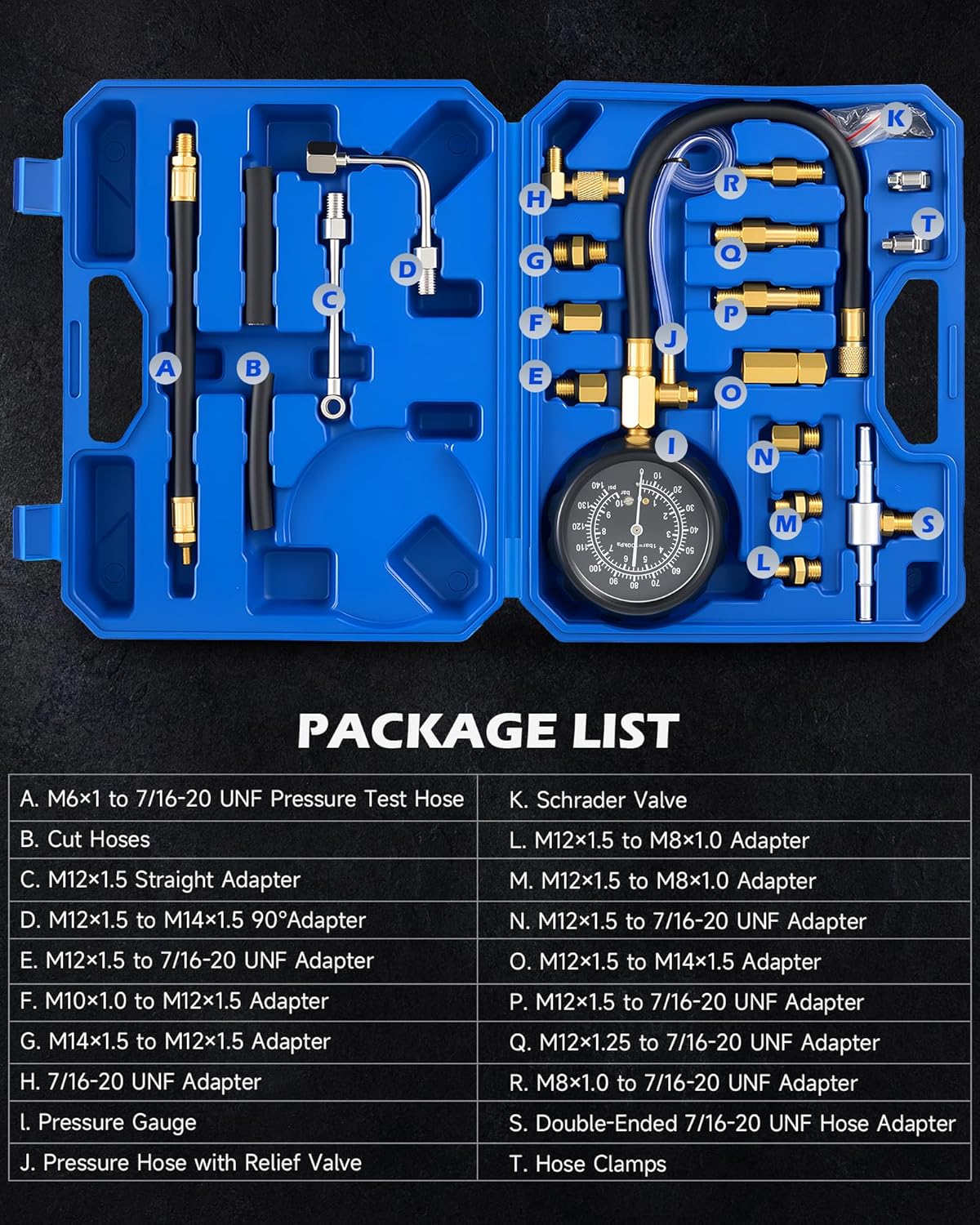 Orion Motor Tech Fuel Pressure Test Kit, Fuel Pressure Tester with 0-140 psi Fuel Pressure Gauge Hoses Adapters, Heavy-Duty Fuel Pressure Gauge Kit Gasoline Car Truck Motorcycle Diagnostic Tool