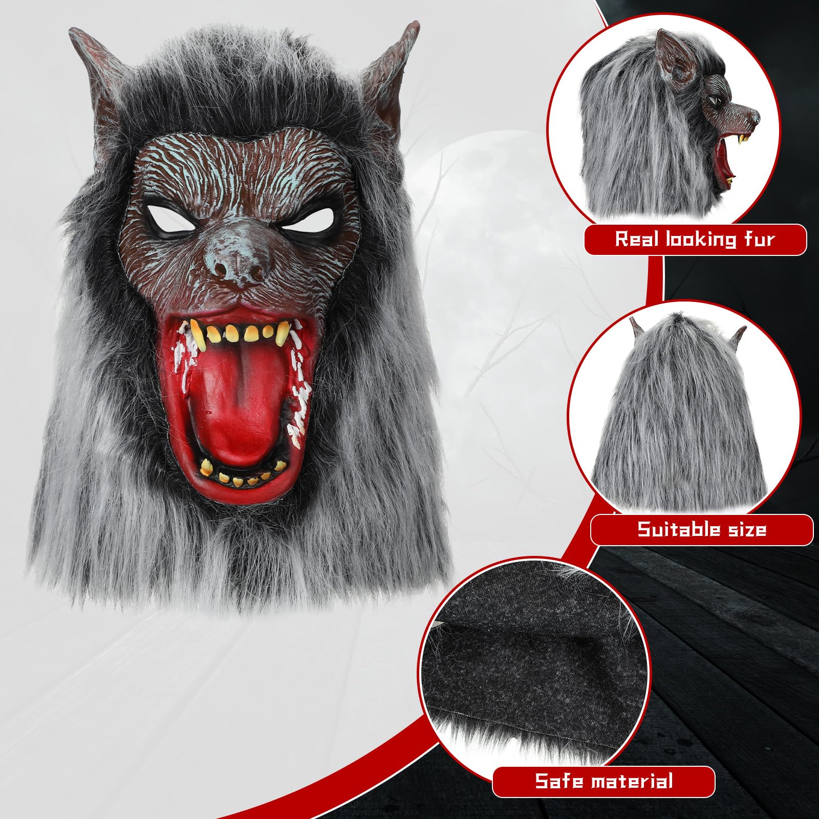 ramede Kostium wilkołaka na Halloween, dla dorosłych, głowa wilka, maska, pazury, rękawiczki, wilkołak, pokrowce na buty dla mężczyzn, kobiet, unisex, dla dorosłych, przebranie, cosplay, przyjęcie,