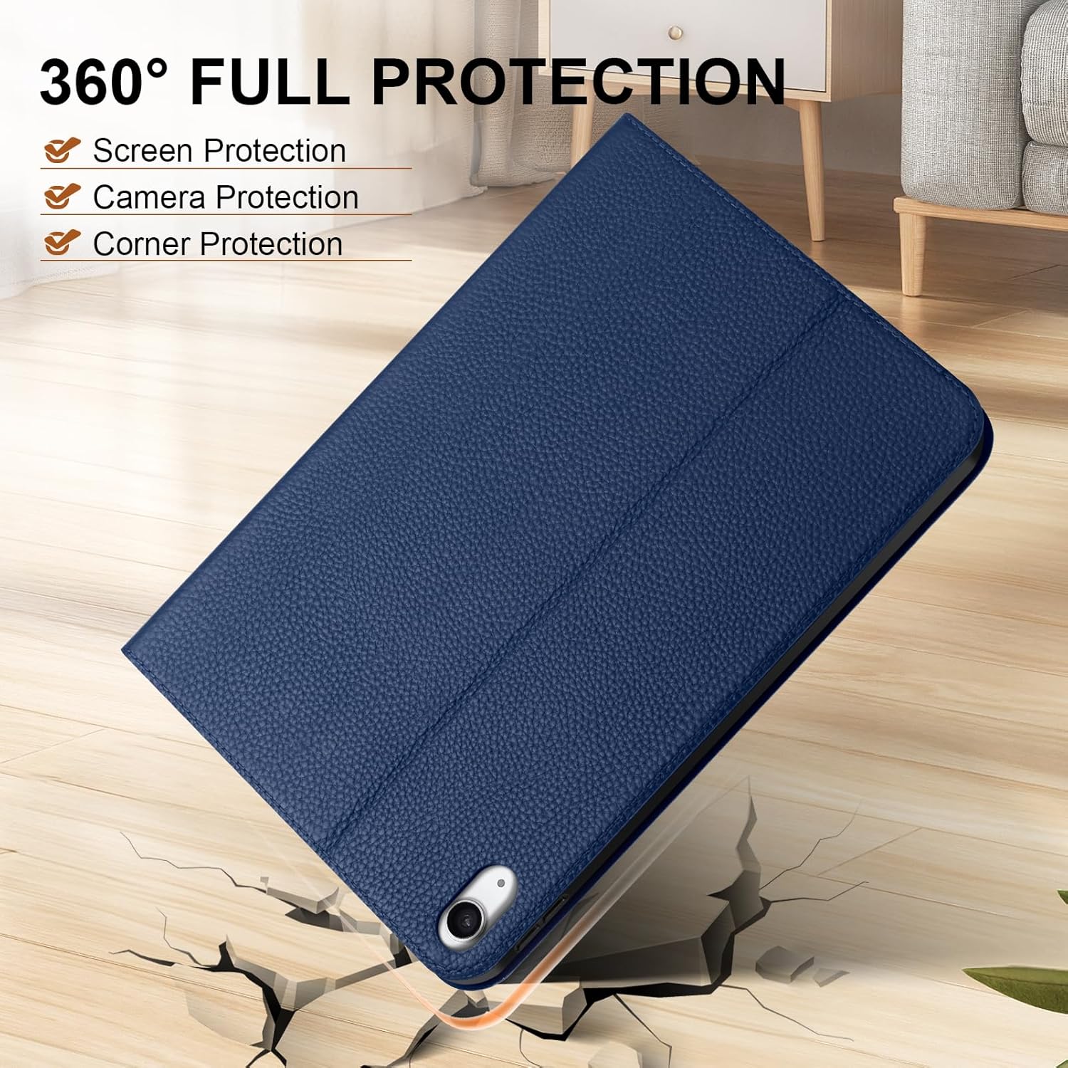 Genuine Leather Case for iPad 11th Gen 11" (2025/A16) & 10th Gen 10.9" (2022) | Slim Protective Cover with Adjustable Stand, Auto Wake/Sleep, Premium Leather | Blue