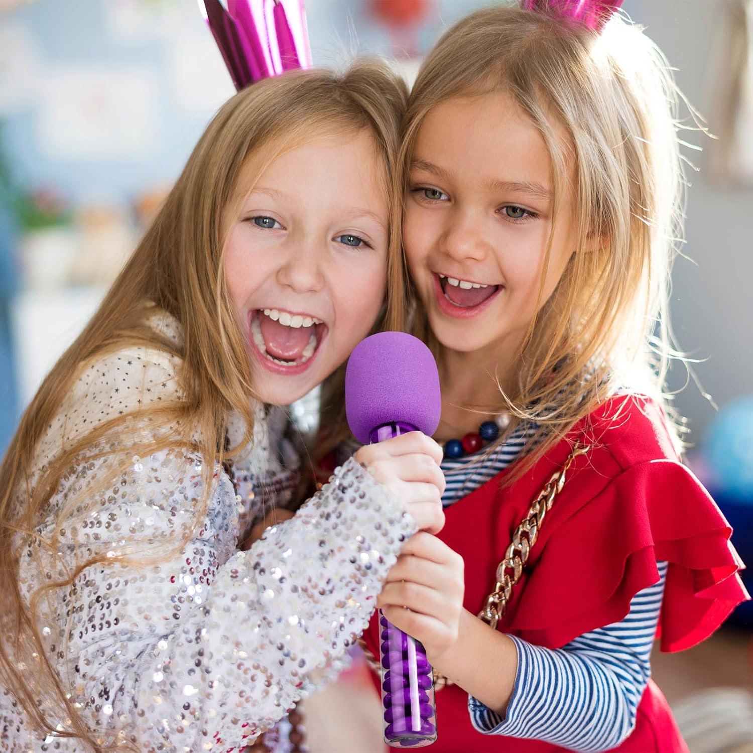 24 Pcs Microphone Candy Tubes Kpop Themed Decor Karaoke Theme Birthday Party 10'' Fake Prop Microphone Plastic Toy for Disco Singer Stage Costume Prop, Candy Not Included (Purple,Pink,Blue)