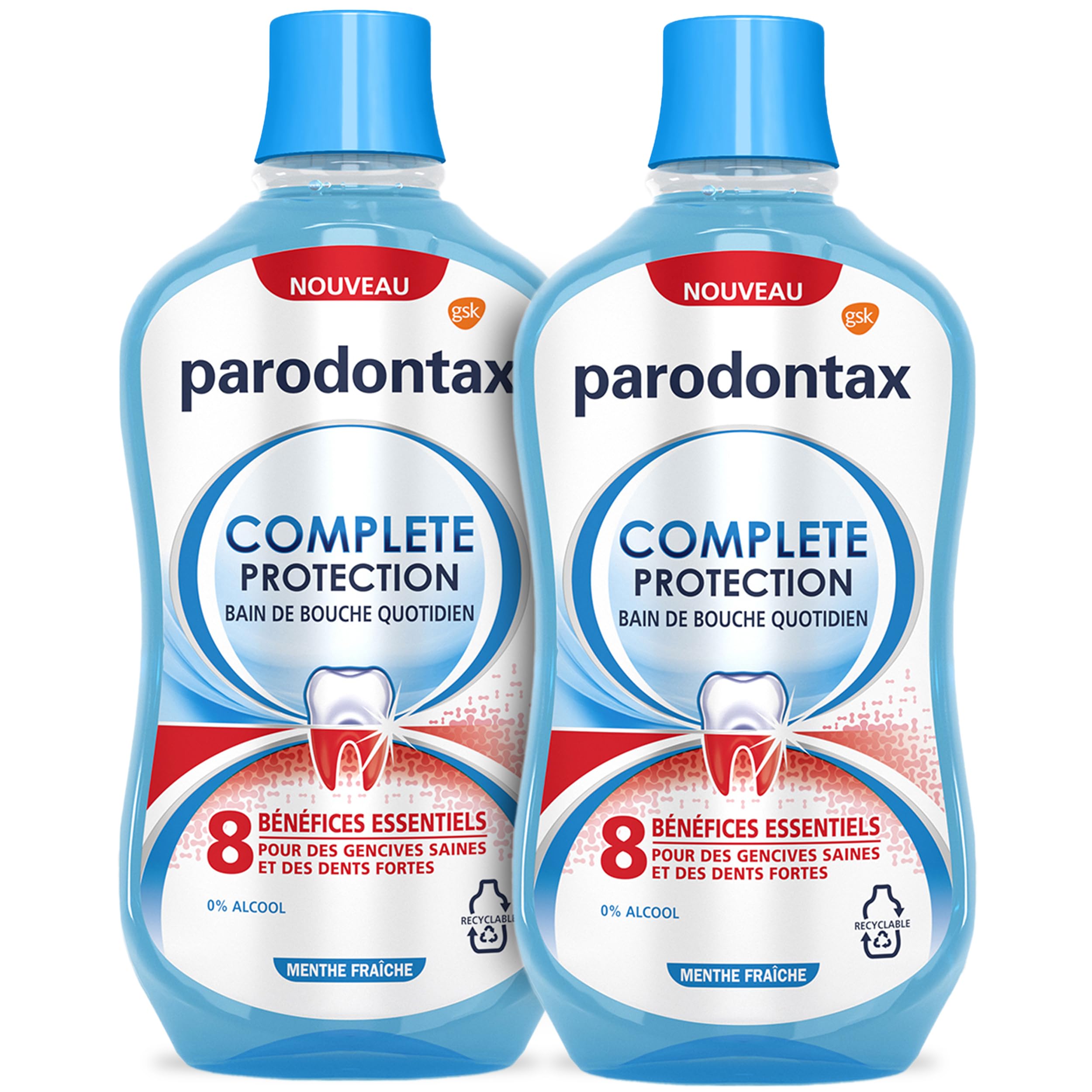 Bain de Bouche Parodontax Menthe Fraîche - Protection Complète pour Gencives et Dents - 2x500 ml