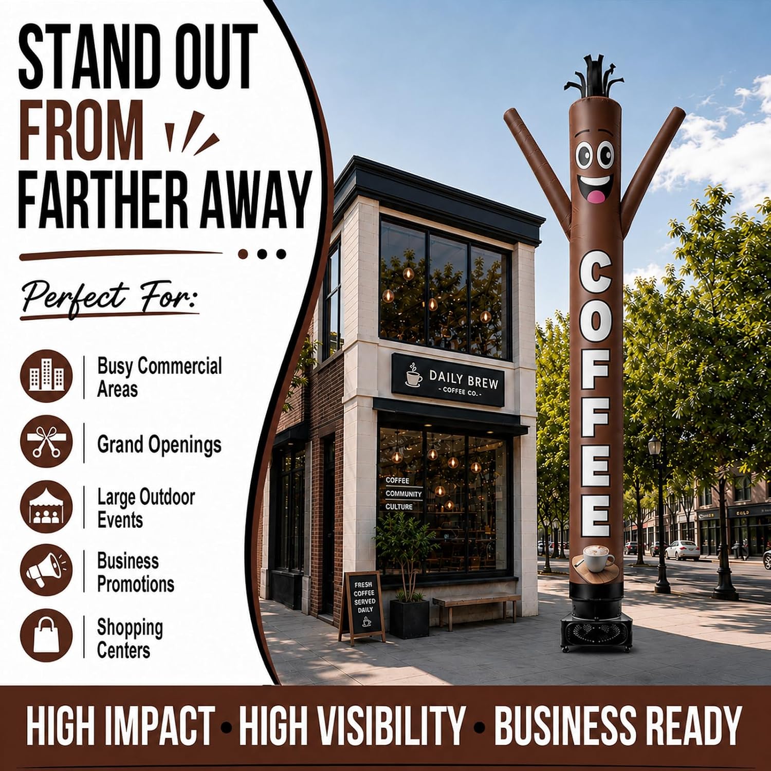 20FT Tall Inflatable Tube Man Coffee Wacky Wavy Dancing Guy (18''Diameter) for Outdoor Decoration Advertising Business Promotion - Food Theme (Blower Not Included) image 4