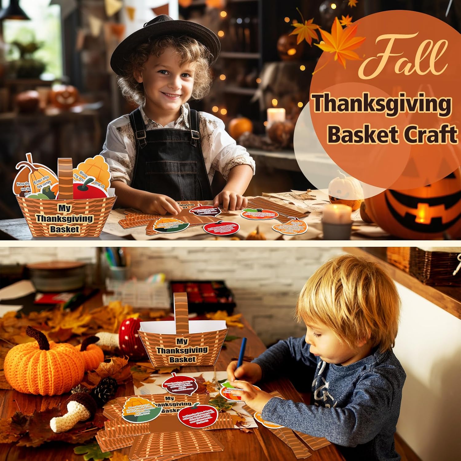ForraFun 24 Sets Thanksgiving Christian Craft Kits DIY Make Your Own Thanksgiving Basket Fall Harvest Basket for Religious Sunday School Classroom Art Project Home Party Activity