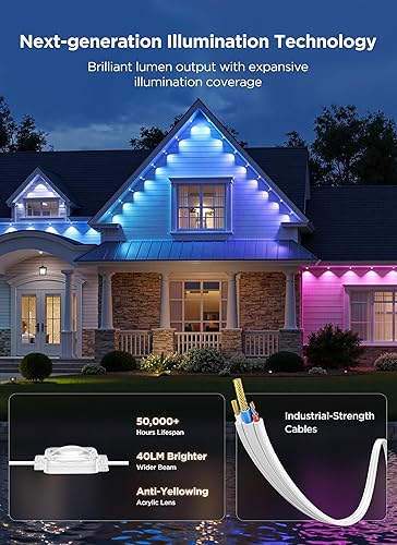 Miniatura 5 de Luces permanentes para exteriores, 100 pies, 64 bombillas LED RGBIC para exteriores, modo de escena de bricolaje, luces de Navidad impermeables IP68