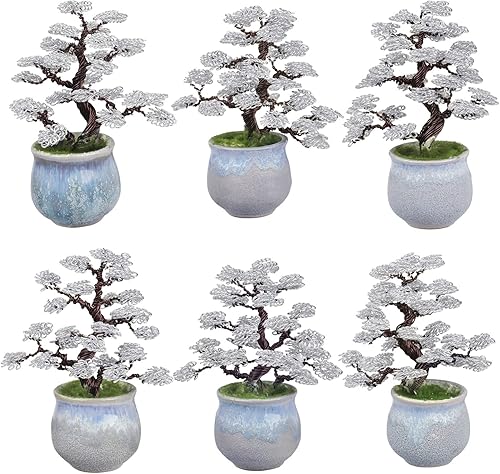 Miniatura 3 de Amogeeli Bonsái artificial de alambre de aluminio con maceta de cerámica, escultura de árbol de dinero Fengshui hecha a mano, decoración del hogar