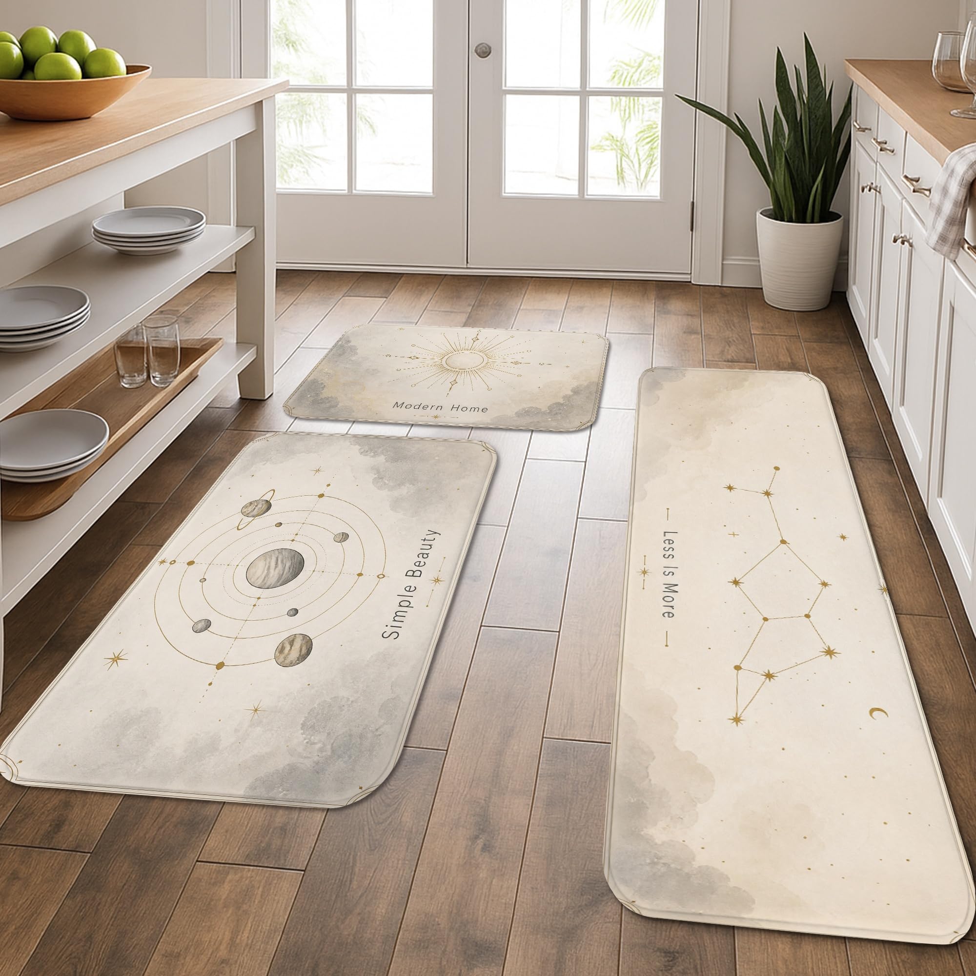 Lot de 3 tapis de cuisine moderne galaxie confortables pour l'évier