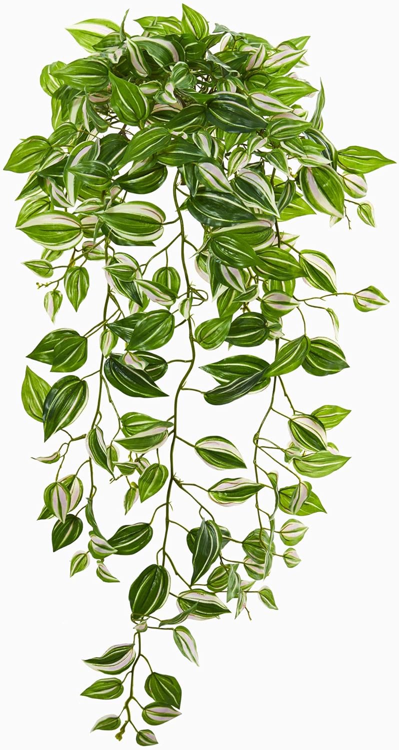 Nearly Natural 32in. Purple Heart Evergreen Hanging Artificial Plant (Set of 2) (Real Touch)