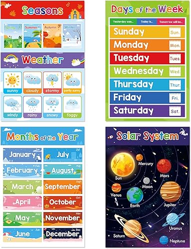 Miniatura 4 de Lilias Estacionesdíasmesessistema solar, 4 temasjuego de pósteres educativos para niños, jardín de infantes, guardería, hogar, escuela, suministros