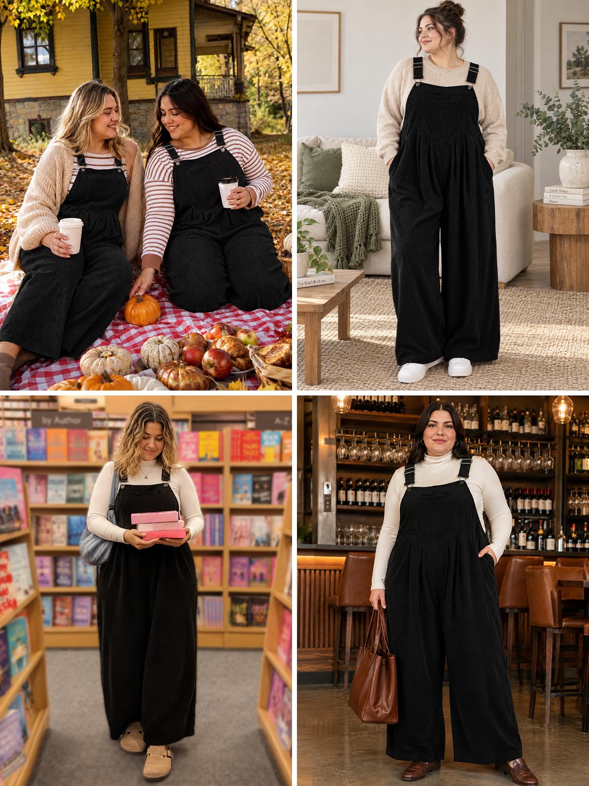 Moon Wood Cord-Overall, Übergröße, weites Bein, Jumpsuits für Damen, leger