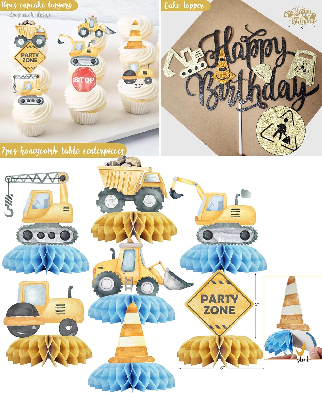 Construction Birthday Party Supplies, Construction Birthday Decorations, Dump Truck Party Decor, Backdrop, Cake Toppers, Balloon Garland, Tablecloth, Cupcake Toppers, Foil Balloons - Image 5