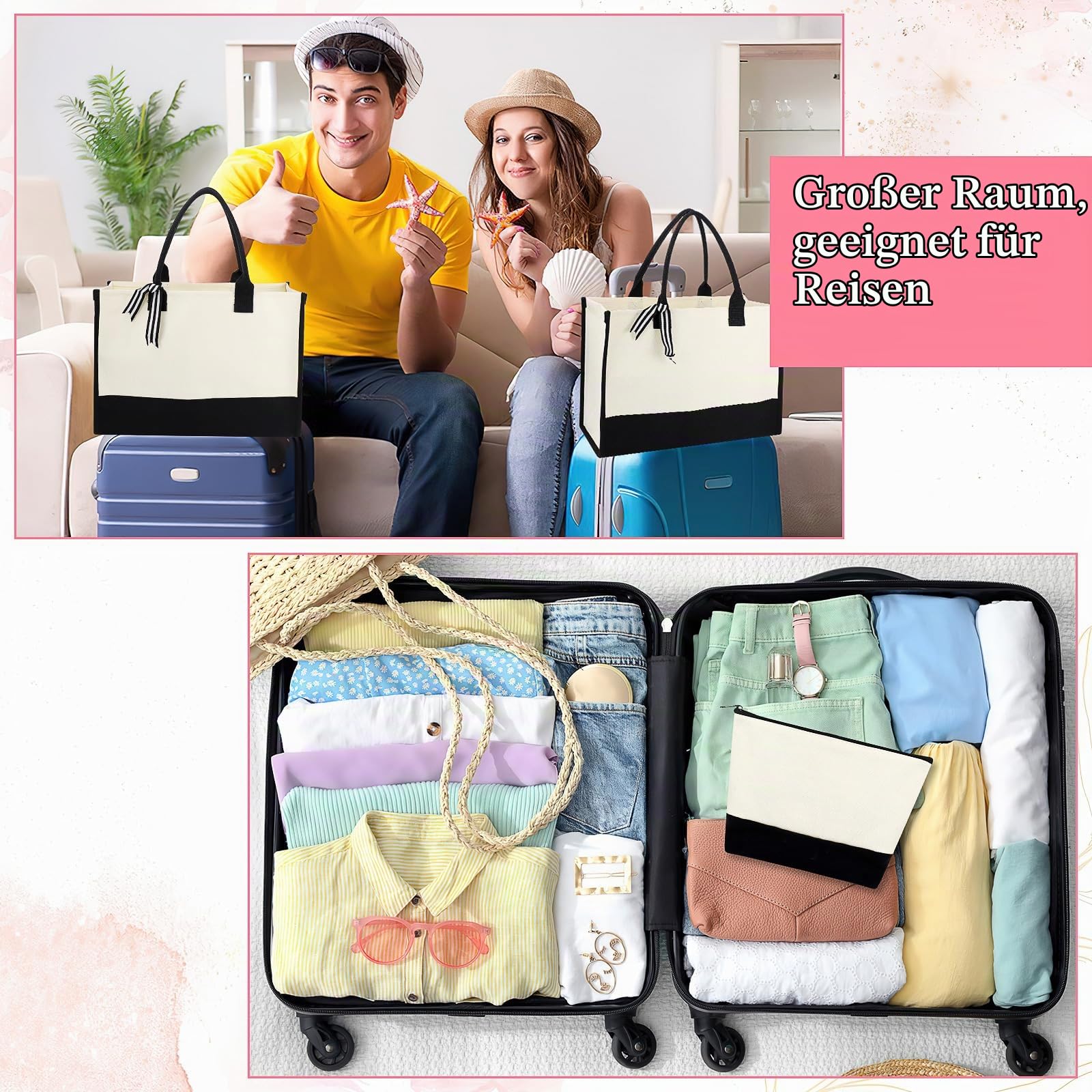 16 Stück Jute-Shopper mit Kosmetiktaschen, 43 x 30 x 18 cm Tote Bags Set