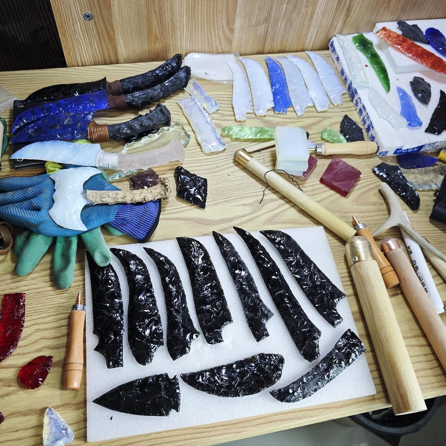 Pad-kit Für Flint-Knapping-Werkzeuge, Flint-Napping-Werkzeuge, Mit Kupfer-boppern, Druckabschlägern Und ISHI-Sticks | Obsidian-bastelset Mit Kerbwerkzeugen Für Die Kristallformung, Anfänger
