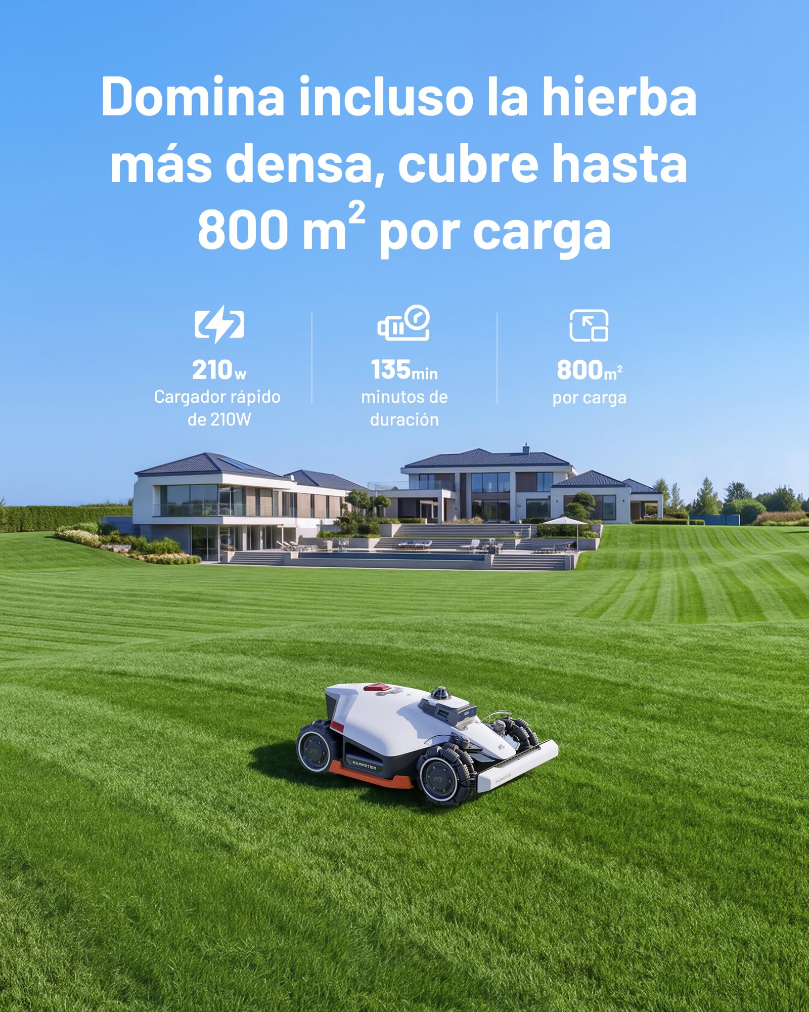 MAMMOTION LUBA 3 AWD 1500 Robot Cortacésped con Soporte de Lavadero | LiDAR+Visión AI de Doble Cámara de 360°, Tracción Total para Pendientes del 80%, Gestión Multizona, Altura de Corte 25-70mm