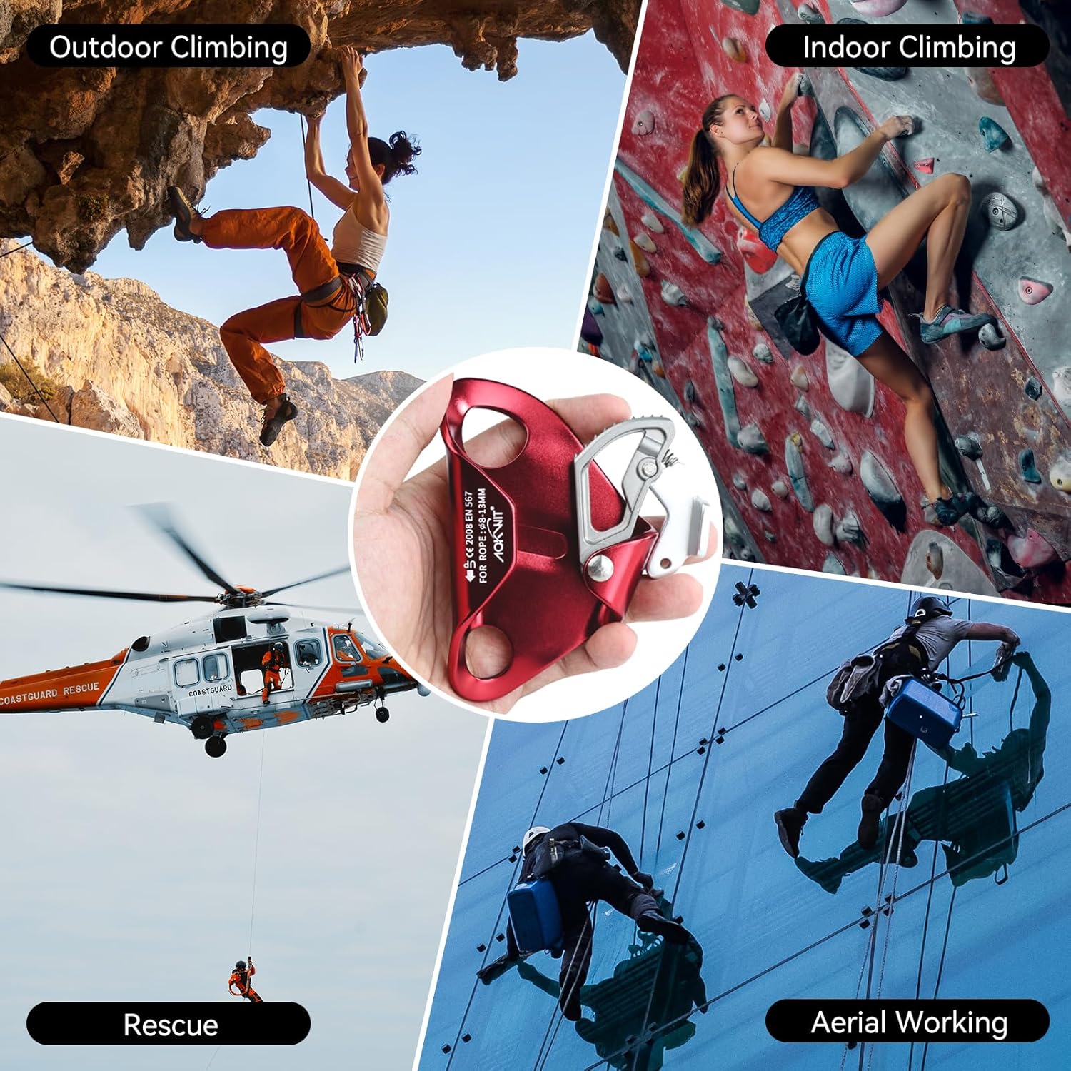 Chest Ascender Tree Climbing Gear Rope Grab High-Strength Aluminum Alloy Rappelling Equipment CE Certified for Rock Climbing Rescue Aerial Work Mountaineering Caving Arborist Work 8-13mm Ropes