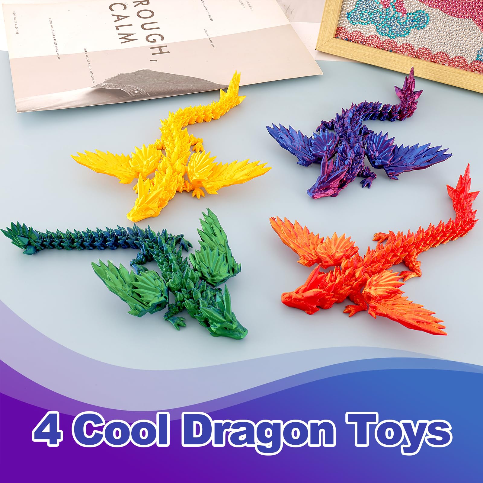 Drago Stampato In 3D, Miniatura Giocattolo Flessibile 14 Cm, Colori Arcobaleno, Decorazione Casa E Ufficio
