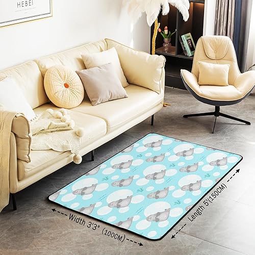 Miniatura 2 de Manatee - Alfombra de sala de estar, 5 x 7 pies, diseño de animales náuticos de dibujos animados, para niños, vida marina, juego de alfombras