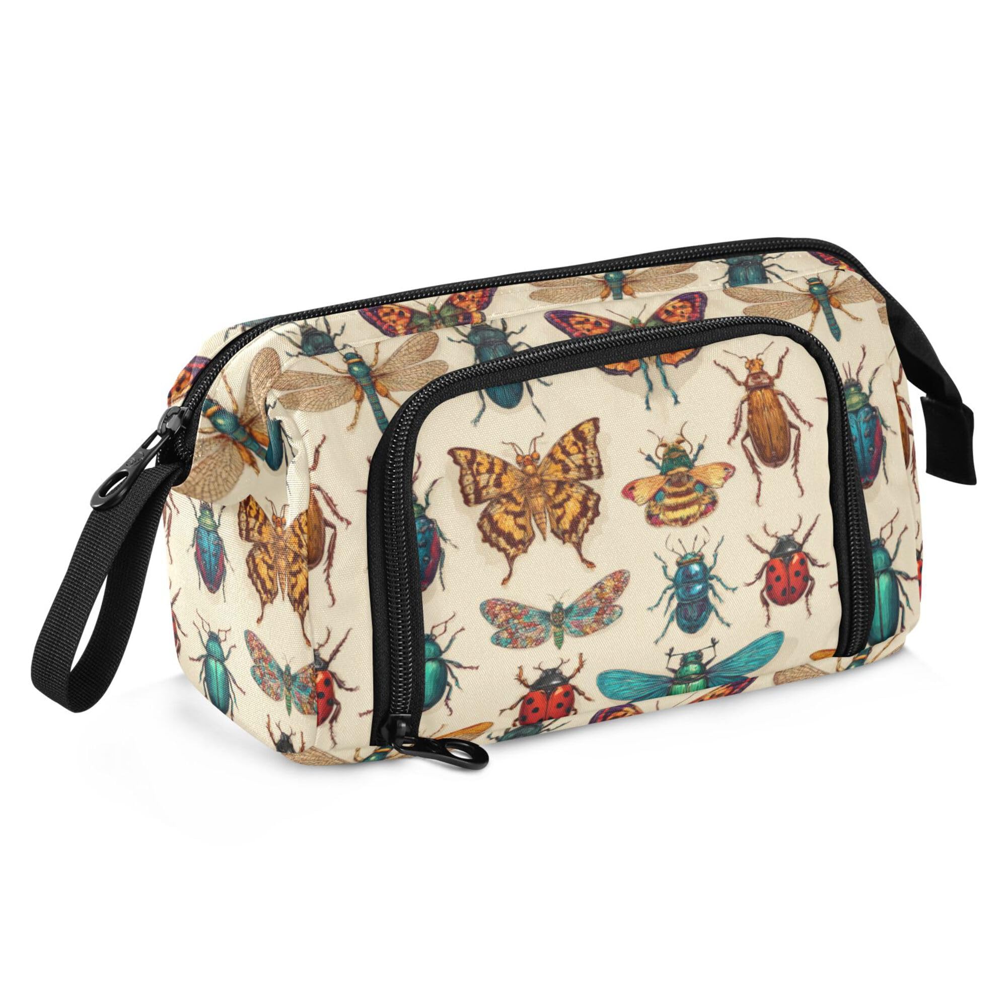 Fisyme Flying Vintage Insect Bugs Pencil Case Large Capacity Pen Bags Box Big Makeup Pouch Organizer