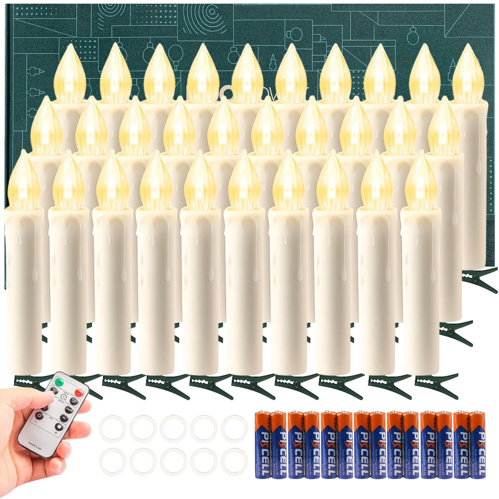Koopower 40 LED Candles with Timer & Batteries, Battery Operated Waterproof Dimmable Flameless Candle Lights for Christmas Tree Decoration, Wedding, Birthday, Party