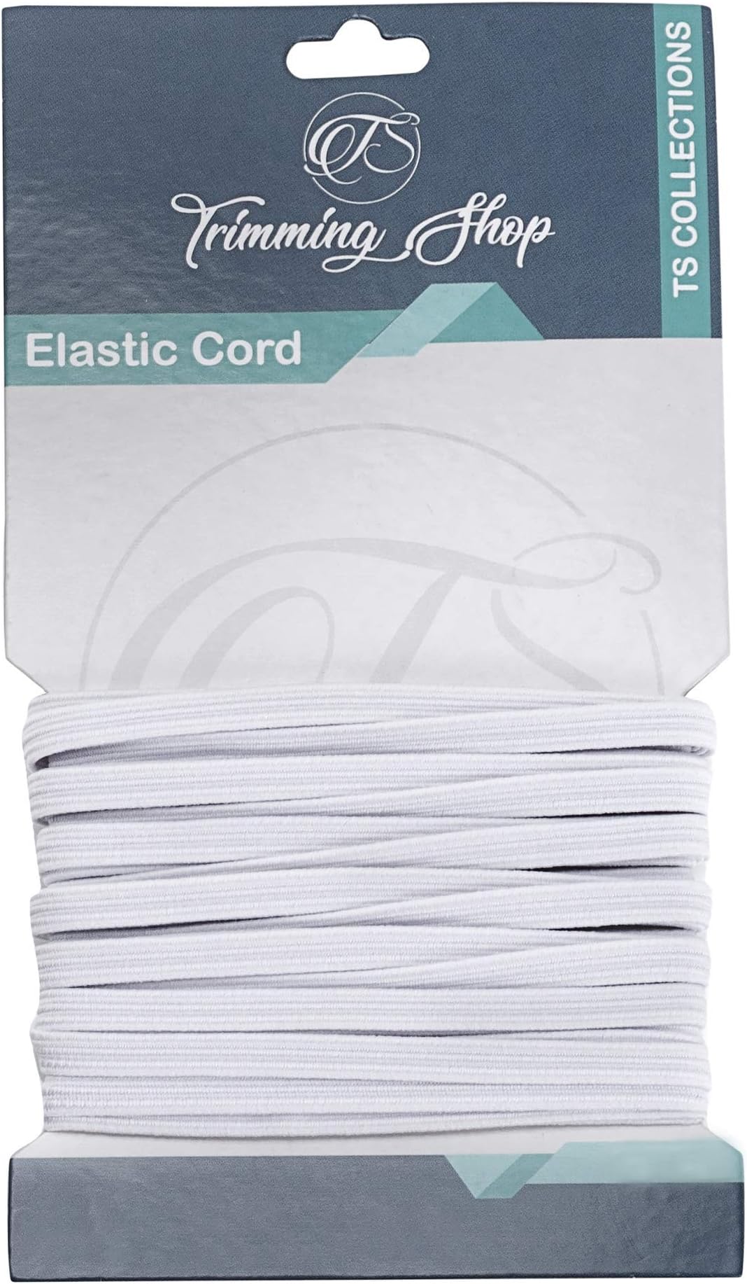 Trimming ShopTrimming Shop 5mm Flat Elastic Cord - 1/5 Inch Wide Braided Stretch Strap Elastic String Rope for DIY Sewing Crafting, Dressmaking, Haberdashery and Clothing, White, 50 Metres