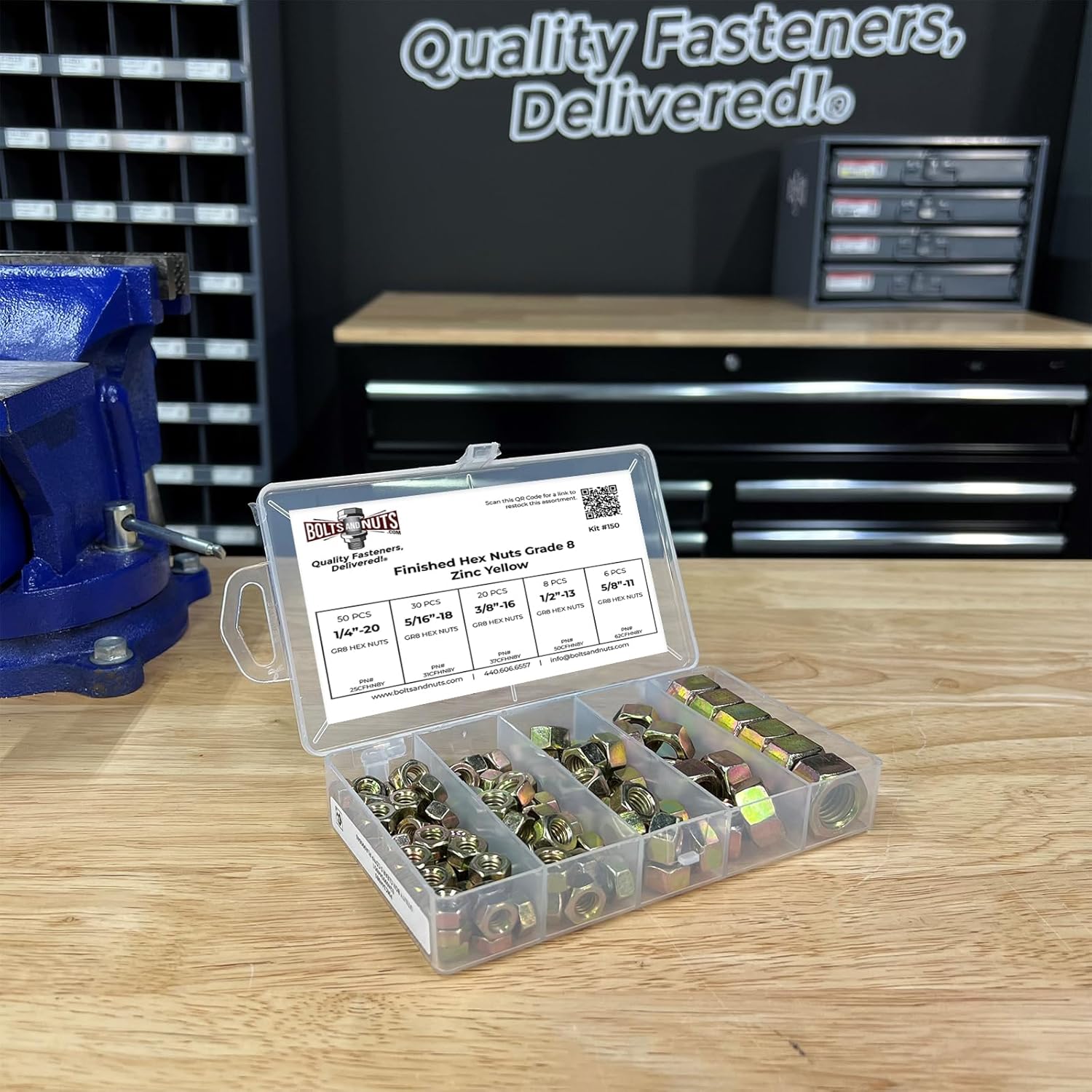 1/4" 5/16" 3/8" 1/2" 5/8" Grade 8 Finished Hex Nuts Coarse Thread Zinc Yellow Assortment - 115PCS!