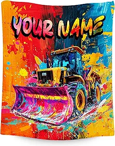Custom Blanket for Boys - Personalized Bulldozer Gifts for Teens - Cool Cozy Fleece Throws for Office, Sofa - 4 Sizes