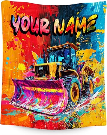 Custom Blanket for Boys - Personalized Bulldozer Gifts for Teens - Cool Cozy Fleece Throws for Office, Sofa - 4 Sizes