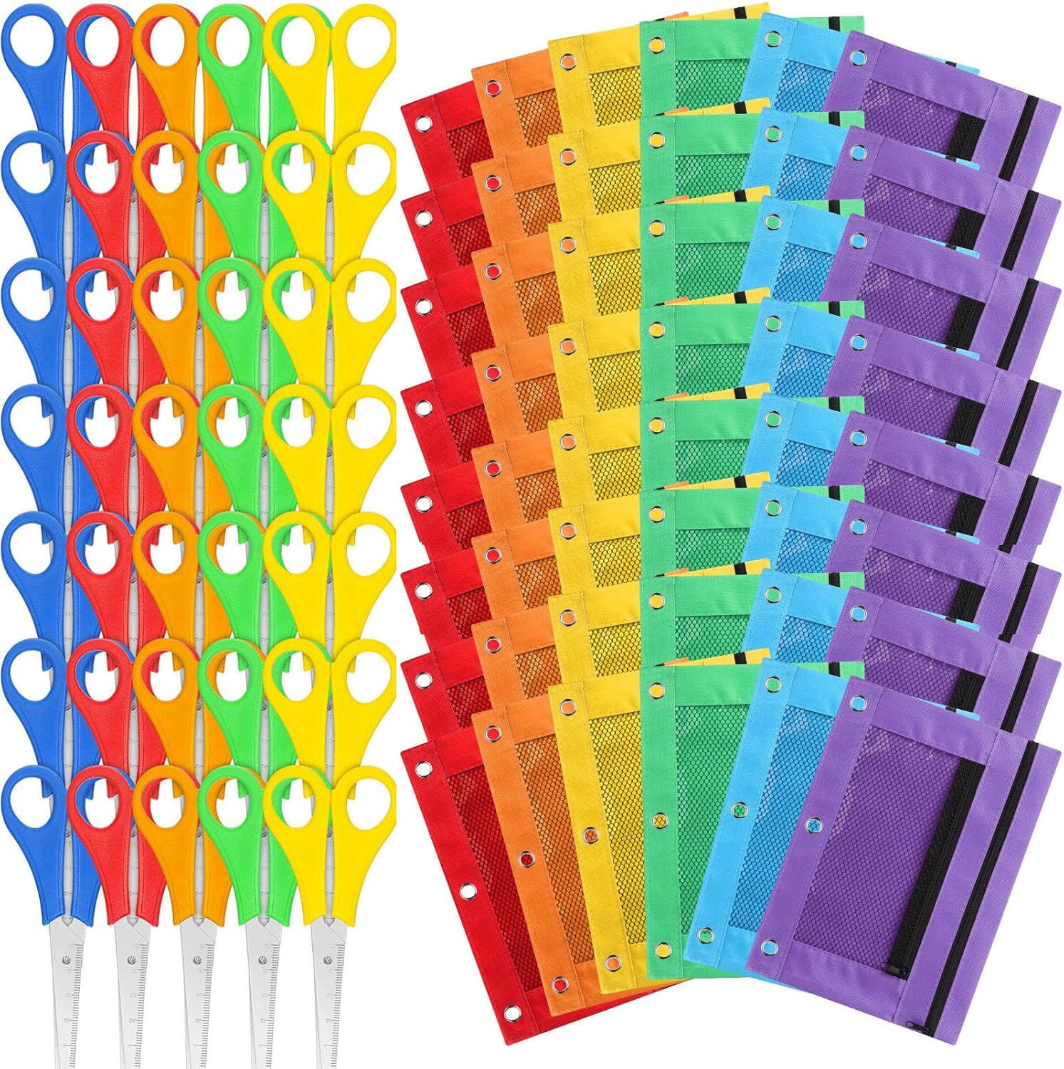 48 Pieces Back to School Supply Kit Kids Scissors Bulk Binder Pencil Pouches Blunt Tip Student Scissors Pen Case With 3 Holes for Classroom Office Home Child School Operation Supplies