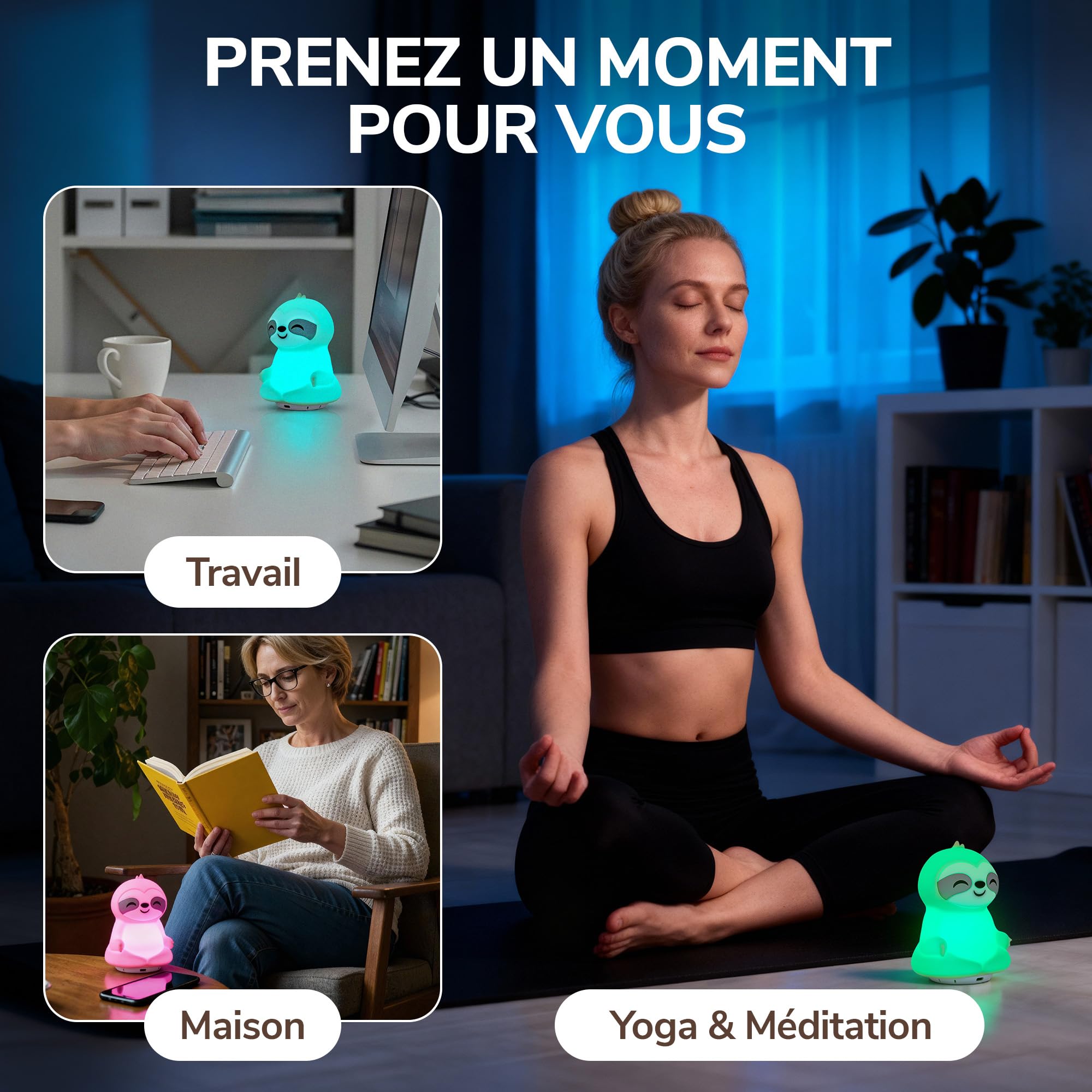 Coach de Respiration Avec Guidage Lumière et Voix – Favorise Sommeil, Relaxation, Concentration et Bien-Être – Respiration Consciente, Pleine Conscience – Instructions Audio Français – Rechargeable